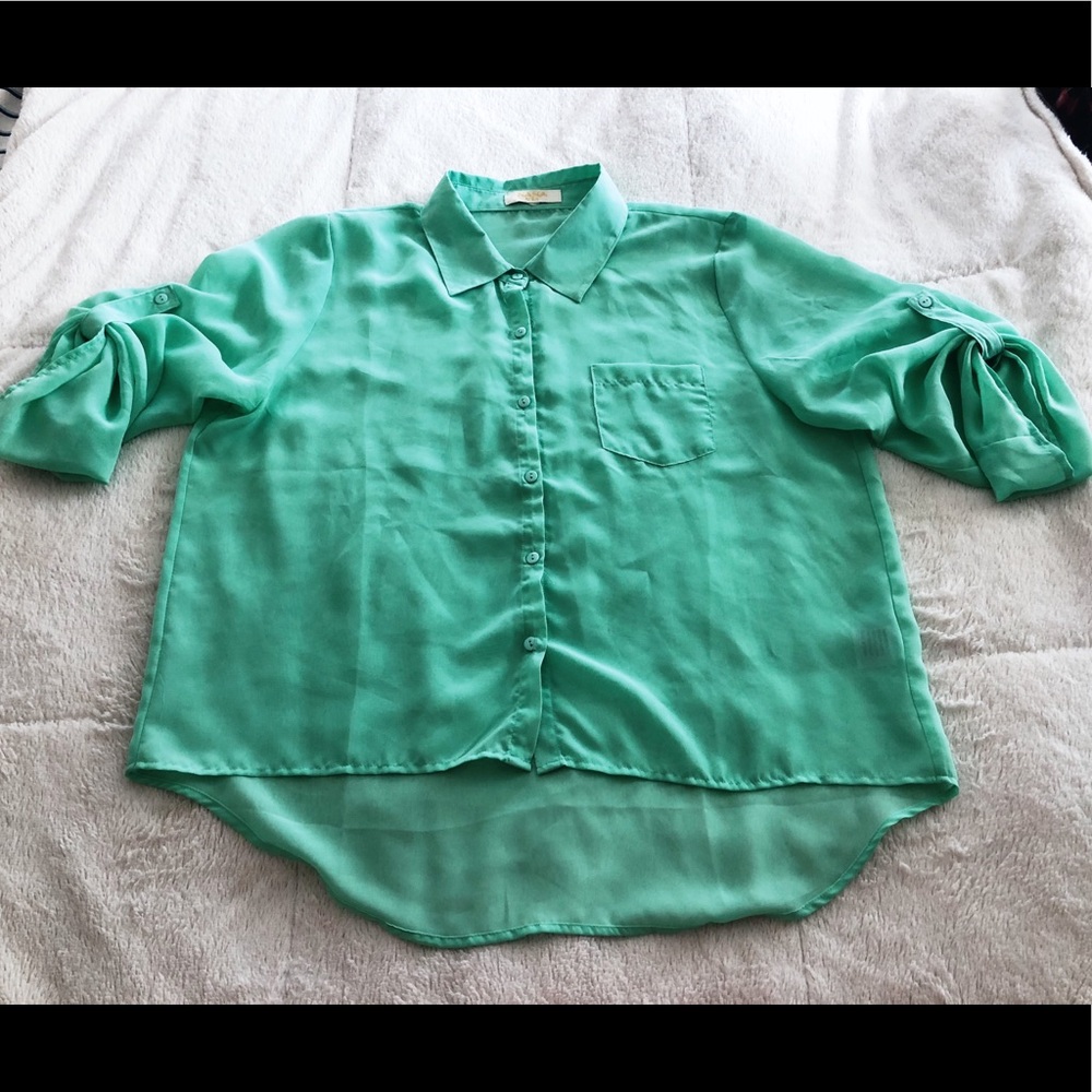 Teal button down